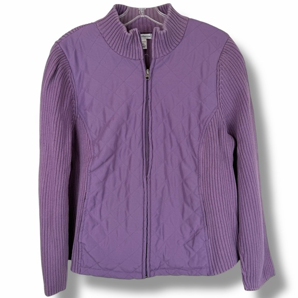 croft & barrow Jackets & Blazers - Croft & Barrow Purple Lilac Ribbed Quilted Vintage Cottagecore Full Zip Jacket